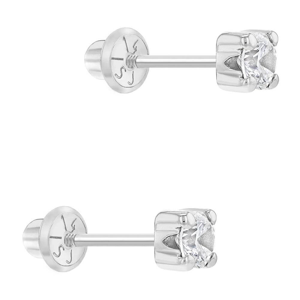 4 Prong CZ Solitaire 2-5mm Baby Children Screw Back Earrings - Trendolla Jewelry