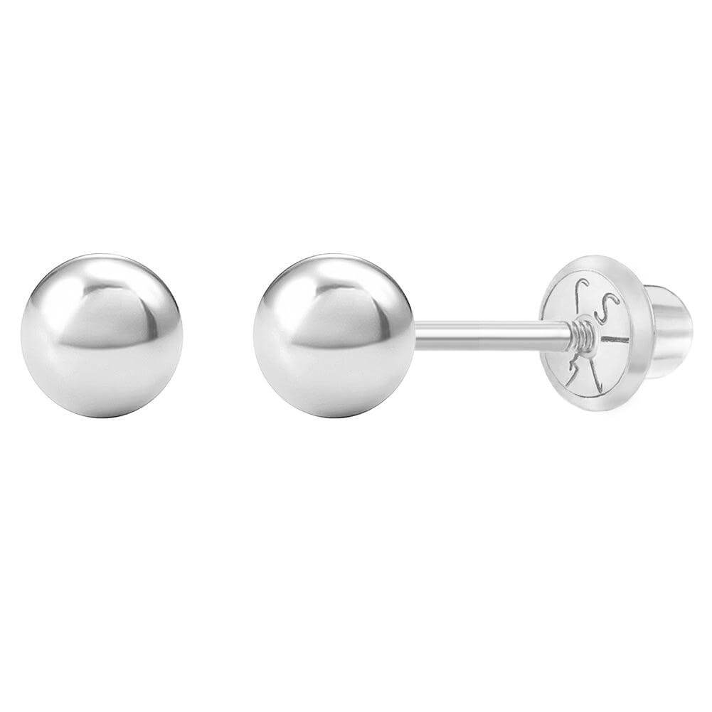 Classic Ball 3-4mm Sterling Silver Baby Children Screw Back Earrings - Trendolla Jewelry