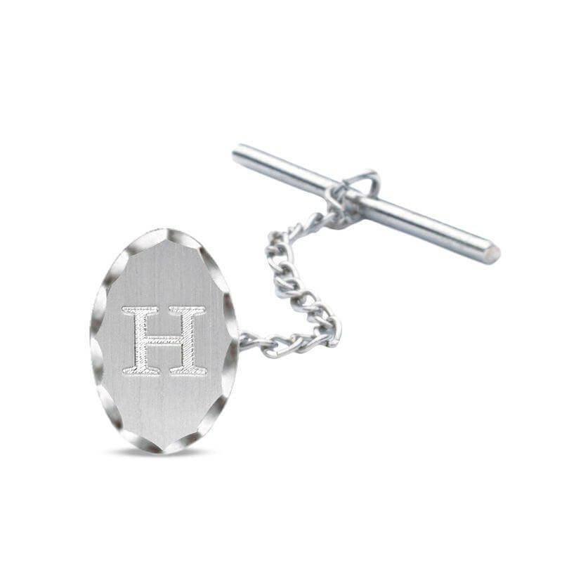 Men's Engravable Diamond-Cut Oval Tie Tack in Sterling Silver (1 Initial) of Trendolla - Trendolla Jewelry