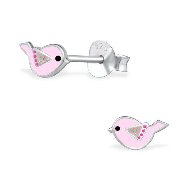 Sterling Silver Tiny Pink Birds Baby Children Earrings - Trendolla Jewelry