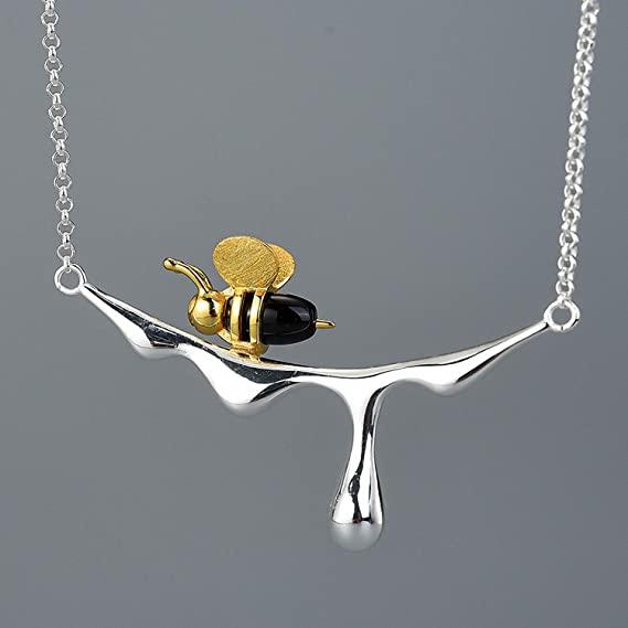 Trendolla Sterling Silver Bee and Dripping Honey Neacklace Bee Neaklace - Trendolla Jewelry