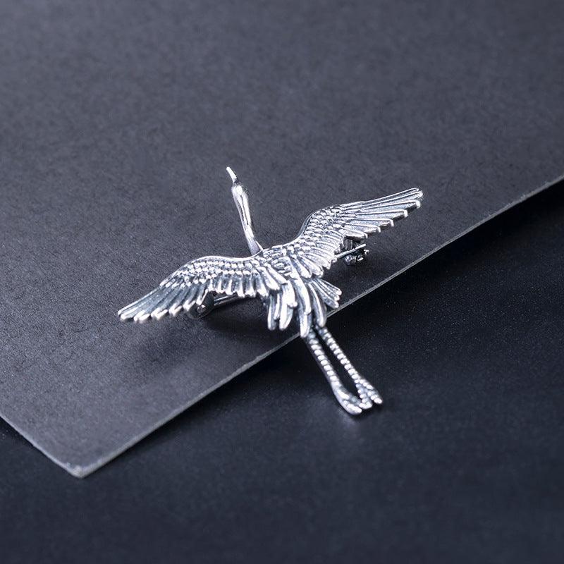 Trendolla Sterling Silver Flying Crane Pin Brooch - Trendolla Jewelry