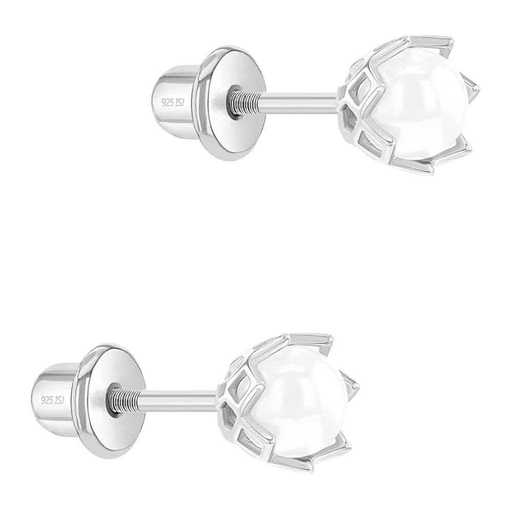 Pearls in a Basket 5mm Baby / Toddler / Kids Earrings Screw Back - Sterling Silver - Trendolla Jewelry
