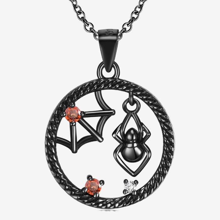 Trendolla Sterling Silver Halloween Black Gold Spider Web Necklace - Trendolla Jewelry