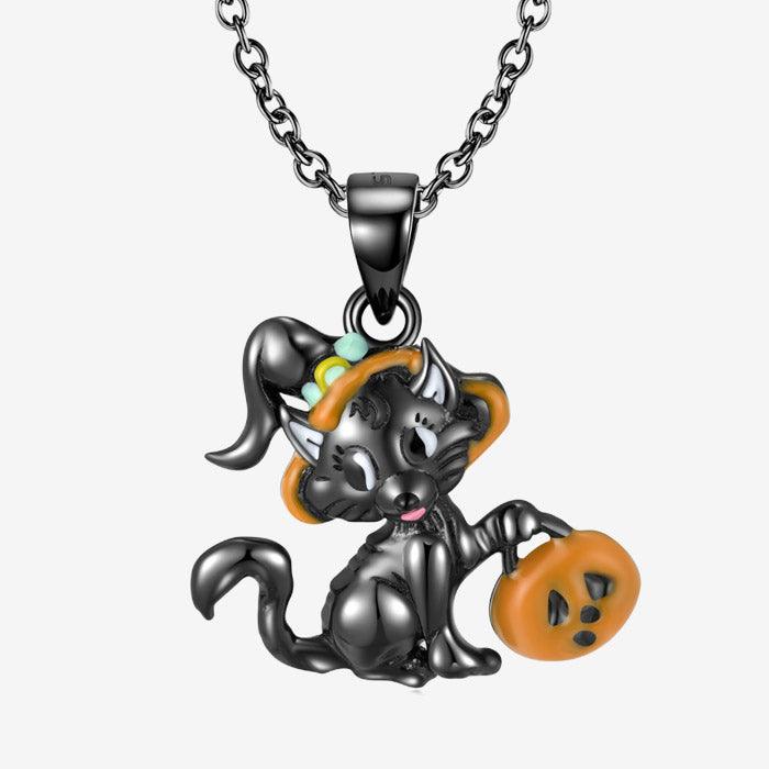 Trendolla Sterling Silver Halloween Cute Black Cat Necklace - Trendolla Jewelry