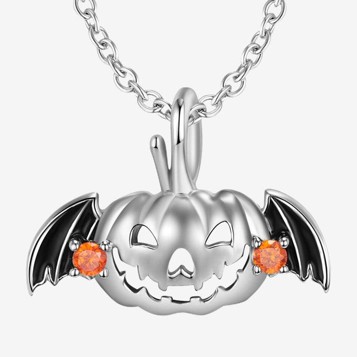 Trendolla Sterling Silver Halloween Pumpkin Necklace with Devil's Wings - Trendolla Jewelry